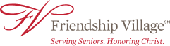 Friendship Village logo with decorative “FV” initials, the name Friendship Village, and the tagline Serving Seniors. Honoring Christ. Proudly supporting St.Louis Seniors through our SeniorConcierge services.